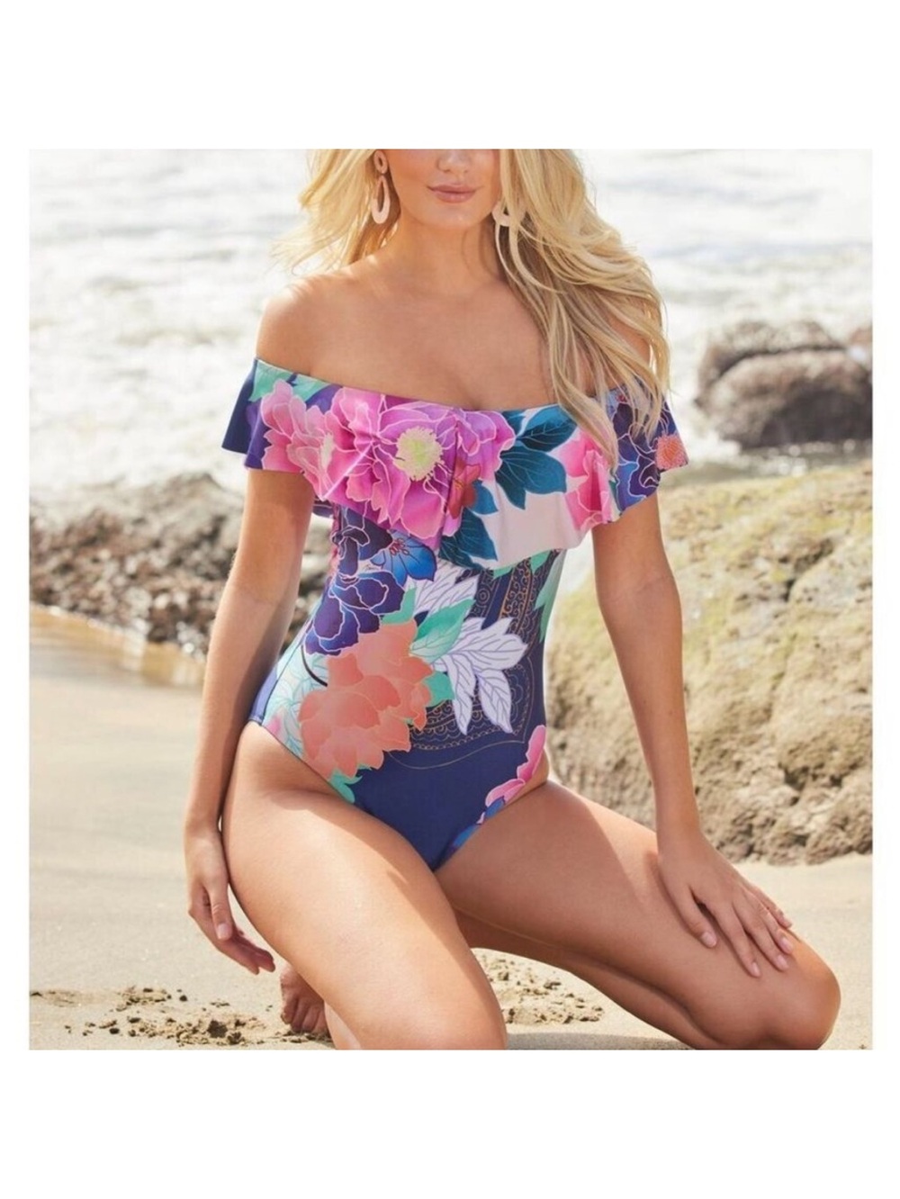Trina Turk Opulent Oasis Ruffle One Piece Swimsuit size 8